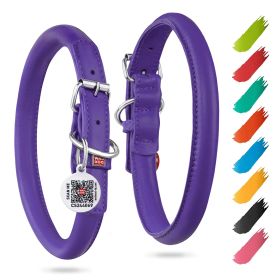 Ultra Soft Rolled Leather Dog Collar Soft Padded Dog Collars for Medium Dogs Large Breed Dogs Male and Female Dog Collar 18 - 21 inch Neck Purple
