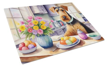 NEW Decorating Easter Airedale Terrier Glass Cutting Board Decorative Tempered Glass Kitchen Cutting and Serving Board Large Size Chopping Board