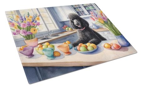 Decorating Easter Black Poodle Glass Cutting Board Decorative Tempered Glass Kitchen Cutting and Serving Board Large Size Chopping Board