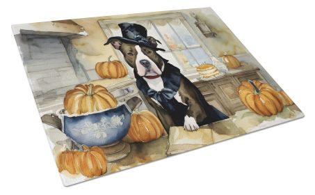 Pit Bull Terrier Fall Kitchen Pumpkins Glass Cutting Board Decorative Tempered Glass Kitchen Cutting and Serving Board Large Size Chopping Board