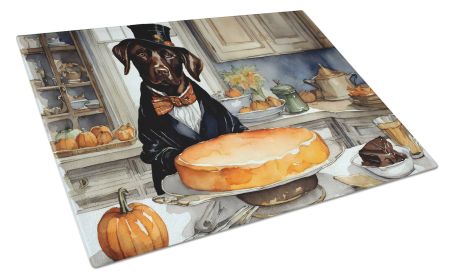 NEW Chocolate Lab Fall Kitchen Pumpkins Glass Cutting Board Decorative Tempered Glass Kitchen Cutting and Serving Board Large Size Chopping Board (Default: Default)