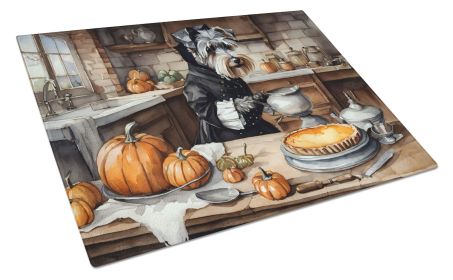 NEW Schnauzer Fall Kitchen Pumpkins Glass Cutting Board Decorative Tempered Glass Kitchen Cutting and Serving Board Large Size Chopping Board (Default: Default)