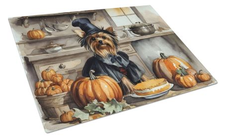 NEW Yorkie Fall Kitchen Pumpkins Glass Cutting Board Decorative Tempered Glass Kitchen Cutting and Serving Board Large Size Chopping Board (Default: Default)