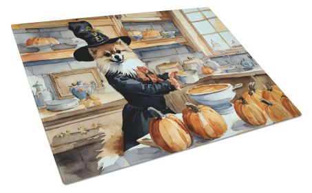 NEW Pomeranian Fall Kitchen Pumpkins Glass Cutting Board Decorative Tempered Glass Kitchen Cutting and Serving Board Large Size Chopping Board (Default: Default)