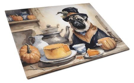 NEW Pug Fall Kitchen Pumpkins Glass Cutting Board Decorative Tempered Glass Kitchen Cutting and Serving Board Large Size Chopping Board (Default: Default)
