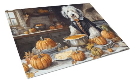 NEW Old English Sheepdog Fall Kitchen Pumpkins Glass Cutting Board Decorative Tempered Glass Kitchen Cutting and Serving Board Large Size Chopping Boa (Default: Default)
