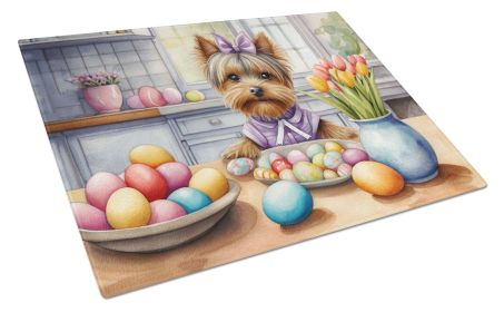 NEW Decorating Easter Yorkshire Terrier Glass Cutting Board Decorative Tempered Glass Kitchen Cutting and Serving Board Large Size Chopping Board (Default: Default)