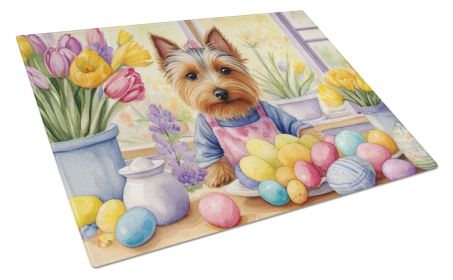NEW Decorating Easter Silky Terrier Glass Cutting Board Decorative Tempered Glass Kitchen Cutting and Serving Board Large Size Chopping Board (Default: Default)
