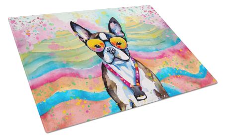 NEW Boston Terrier Hippie Dawg Glass Cutting Board Decorative Tempered Glass Kitchen Cutting and Serving Board Large Size Chopping Board (Default: Default)