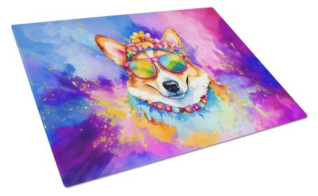 NEW Corgi Hippie Dawg Glass Cutting Board Decorative Tempered Glass Kitchen Cutting and Serving Board Large Size Chopping Board (Default: Default)