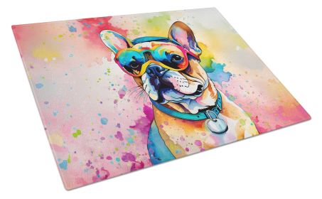 NEW French Bulldog Hippie Dawg Glass Cutting Board Decorative Tempered Glass Kitchen Cutting and Serving Board Large Size Chopping Board (Default: Default)
