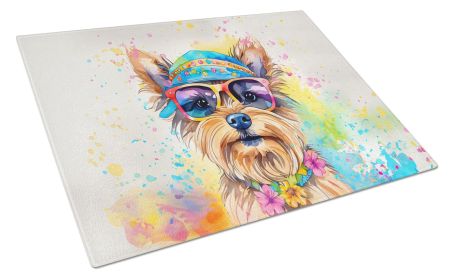 NEW Yorkshire Terrier Hippie Dawg Glass Cutting Board Decorative Tempered Glass Kitchen Cutting and Serving Board Large Size Chopping Board (Default: Default)