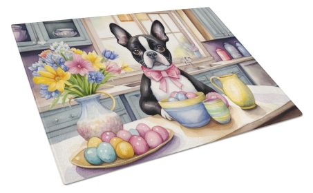 NEW Decorating Easter Boston Terrier Glass Cutting Board Decorative Tempered Glass Kitchen Cutting and Serving Board Large Size Chopping Board (Default: Default)