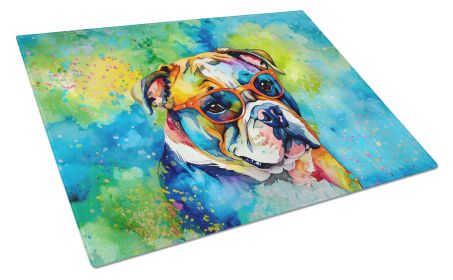 NEW English Bulldog Hippie Dawg Glass Cutting Board Decorative Tempered Glass Kitchen Cutting and Serving Board Large Size Chopping Board (Default: Default)